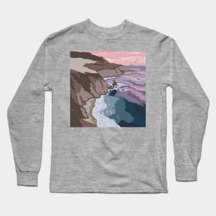 Sunrise Hill Ocean Simple Landscape Digital Illustration Long Sleeve T-Shirt